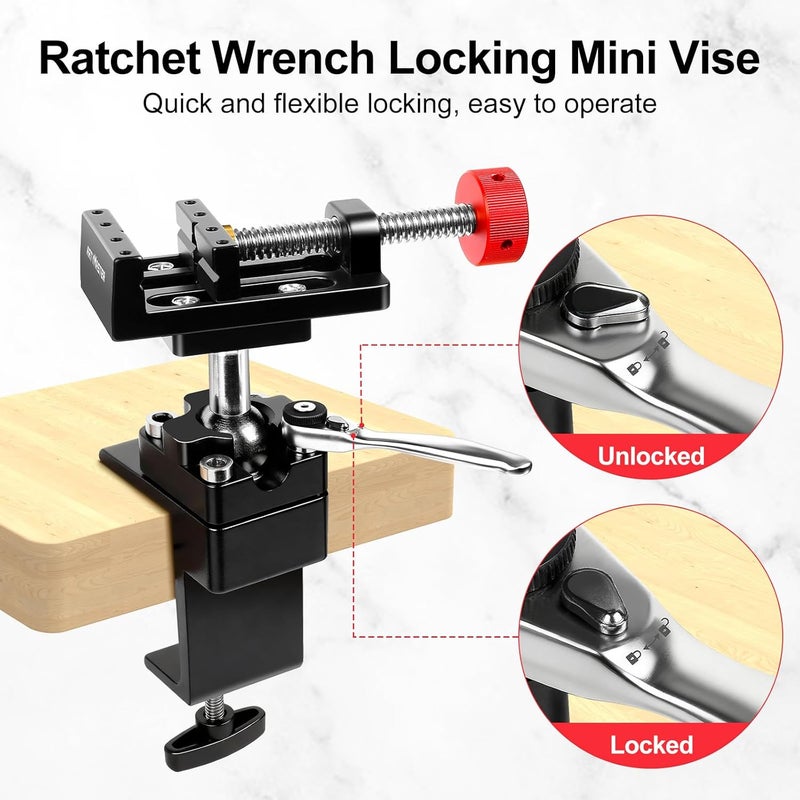 ARTYMASTER 360° Rotating Mini Bench Vise with Quick-Release Ratchet Wrench, 2.48" General-Purpose Table Vise for Woodworking, Metalworking, Modeling, Mini Vice Clamp for Small Projects WT104C - Image 4